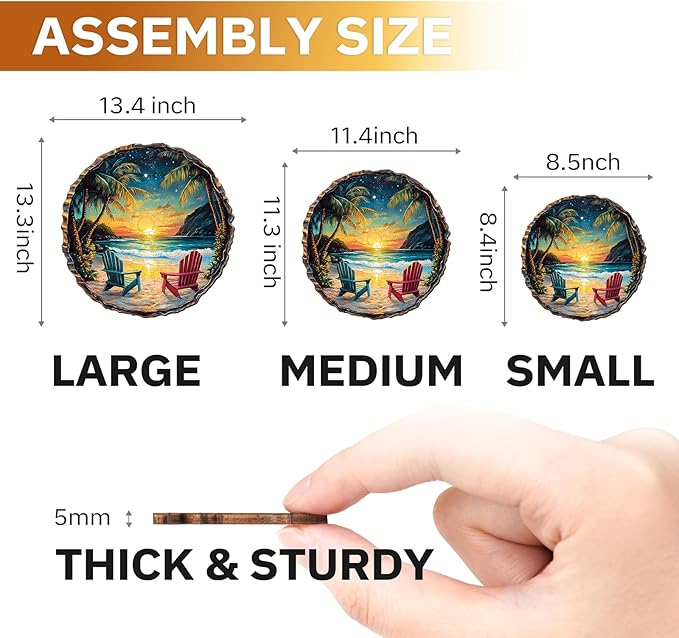 Jigfoxy Wooden Puzzle for Adults, Sunset Beach Wooden Jigsaw Puzzles for Adults, Unique Animal Shape Wood Cut Puzzles for Family Friend Puzzle Lovers(L-13.4 * 13.3in-295pcs)