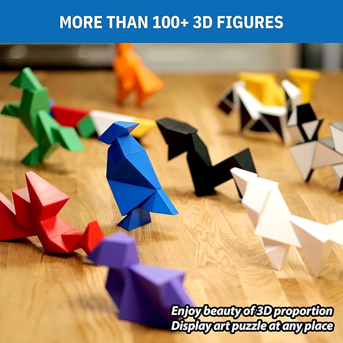 Pickagram Tangram 3D Magnetic Puzzle for Kids (8-12), Adults & Seniors | STEM Certified Fidget Puzzle - Magnetic Pattern Blocks for Cognitive Development, Creativity & Focus - White
