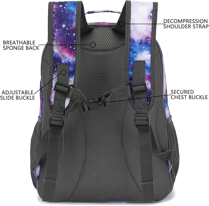 FlowFly Kids Backpack for Toddler Boys Girls, Simple Lightweight Bookbag for Daycare Kindergarten Elementary School Travel, Small Modern Bag (Large), Galaxy