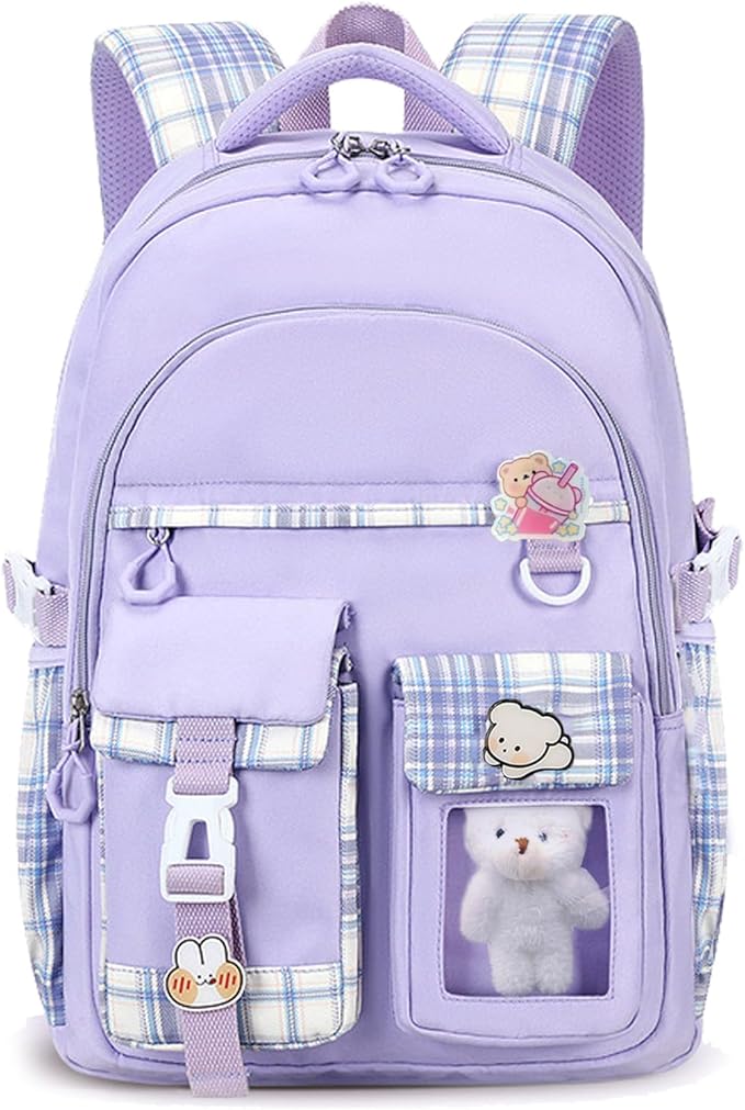 Girls Backpack,Cute School Backpack for Girls Kids Teens,Kawaii Bookbag for Primary Elementary,Purple