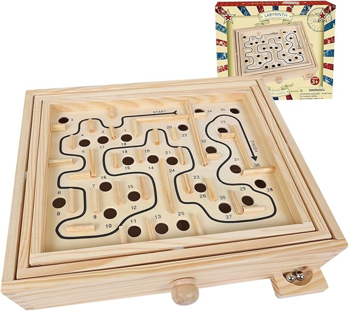 GOTHINK Wooden Labyrinth Game, Mable Ball Tilt Maze Board Game,Table Balance Game and Toy for Kids and Adults