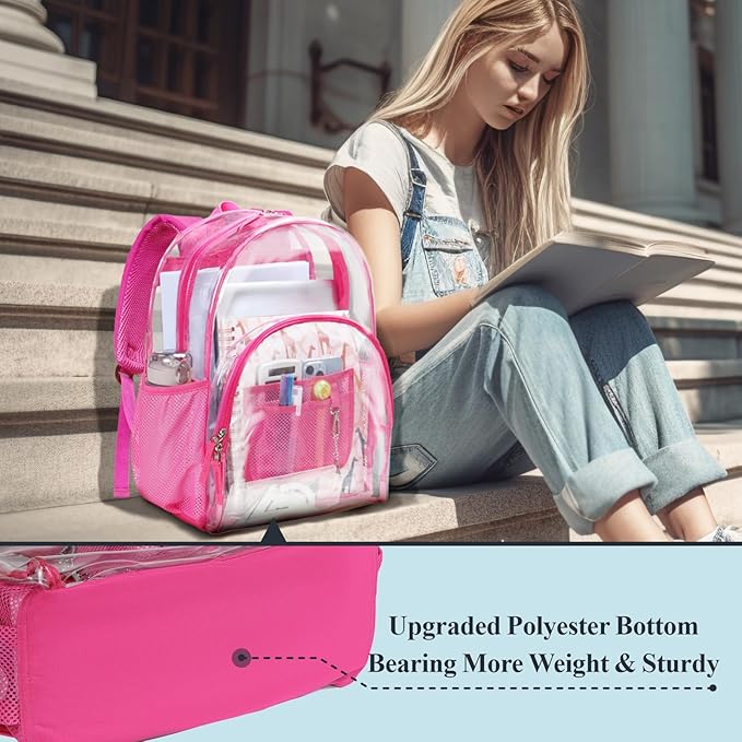 PACKISM Clear Backpack - 17 inch Heavy Duty Clear Backpacks for School, Large Transparent Bookbag for Students (Age 12+)