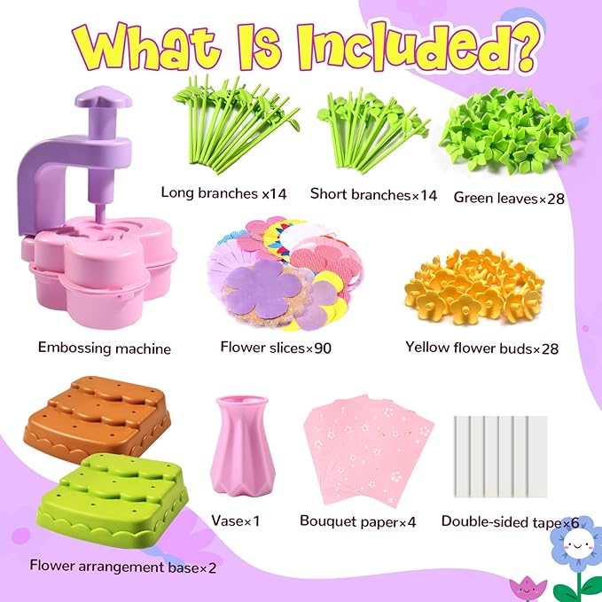 GPPNKC Flower Bouquet Craft Kit DIY Arts and Crafts Toddler Toys Flowers Market Toy Educational Fun DIY Activity Set Birthday Gift for 4 5 6 7 8+ Year Old Girls and Boys