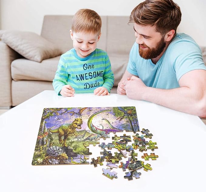 LELEMON Puzzles for Kids Ages 4-8,Dinosaur 100 Piece Puzzles for Kids,Educational Kids Puzzles Jigsaw Puzzles in a Metal Box,Children 100 Piece Puzzle Games Puzzle Toys for Girls and Boys