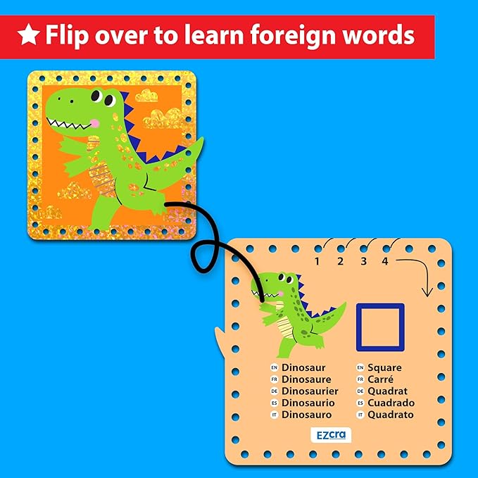 EZCRA Lacing Cards for Kids Ages 3-5 - 10 Pcs Animal and Space Theme with Colorful Laces - Craft Kit for Kids DIY Activity Set - Fine Motor Skills Toys and Preschool Learning Activities