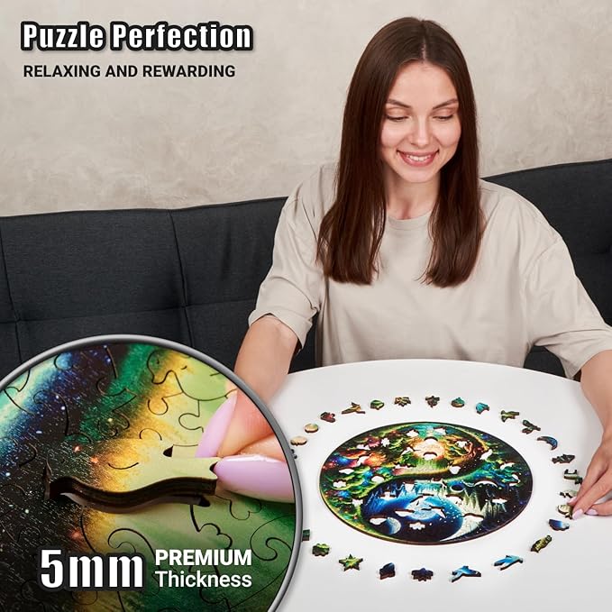 LEOGOR Wooden Jigsaw Puzzles for Adults 200 Pieces (11.6 × 11.5 in), Yin Yang Puzzle, Extra-Thick 5mm Round Wood Puzzle with Unique Shapes, Relaxing, Artistic Gift for Adults and Teens