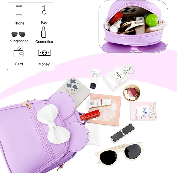 KKXIU Girls Initial Bowknot Cute Mini Backpack for Toddler, Travel Small Girl Backpacks, Personalized Trendy Stuff Gift for Little Girls and Kids(Purple)