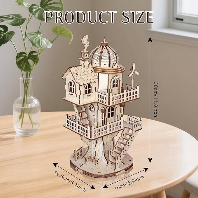 3D Wooden Puzzle for Adults, DIY Circular Treehouse Model, Creative Assembly Model Building for Adults, DIY Assembly Puzzle, Woodcraft Kit for Christmas Day