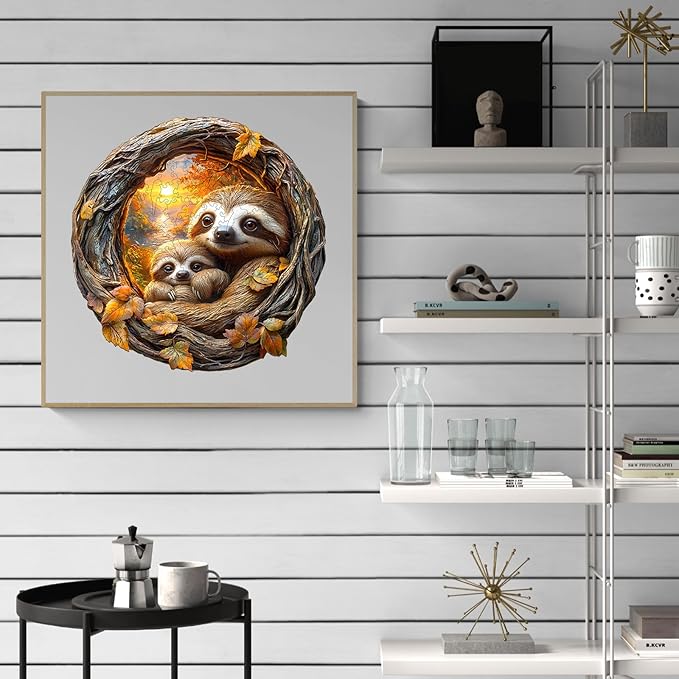 Wooden Puzzles for Adults - 100 Pieces 3D Parent-Child Sloth Wooden Puzzle - Unique Animal Shape Wood Cut Puzzles - Eco-Friendly Home Office Decor (S-8.5 * 8.5in)