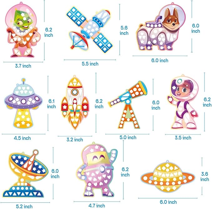 iGetooy 10 Sets DIY Mosaic Stickers for Kids, Space Art Craft Kit with 720+ Stickers, Travel Toys for Kids, Birthday Gifts for Girls and Boys 3-8 Year Olds