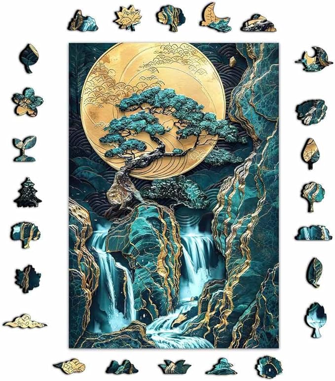 Crafthub Flowers Wooden Puzzles for Adults – A3 Golden Tree Harmony Puzzle with 249 Pieces Wood Puzzles – Jigsaw Puzzles with Unique Shapes – 15.4" x 10.6"