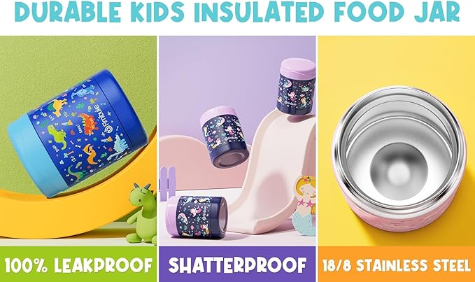 Fimibuke Kids Bento Snack Lunch Box with 4 Compartment, Insulated lunch Bag, Stainless Steel Vacuum Thermos Food Jar, Ice Pack, Utensils Set, Birthday Gift for Age 3-12 Back to School Toddler Girl Boy