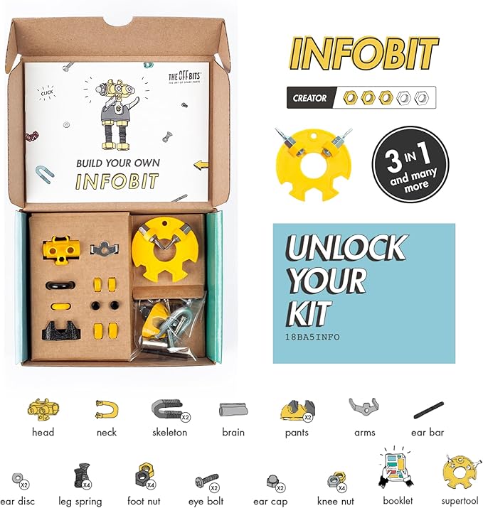 The Off Bits InfoBit Build Your Own Robot Toy Construction Set, Educational Gift STEM Activities Learning Kit, Creative Build and Play Model Kit Steam Toys for 6 7 8 9 10+ Year Old Boys & Girls