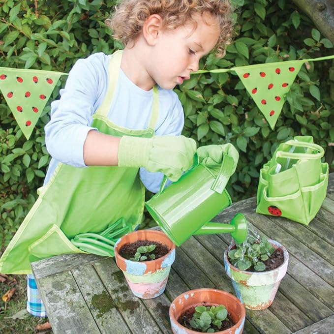 Bigjigs Toys Small 5 Piece Childrens Gardening Set with Bag, Garden Tools, Watering Can & Gardening Gloves - Fun Gardening for Kids, Quality Outdoor Toys