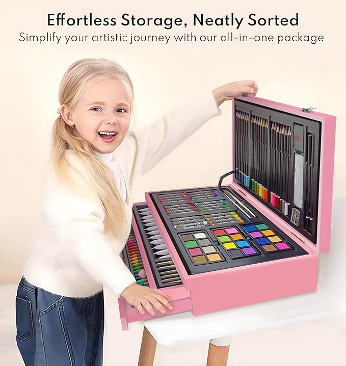 194 Piece Deluxe Art Set, Painting Drawing Art Supplies with 4 Drawing Pads, Acrylic Paints, Crayons, Colored Pencils Set in Wooden Case, Art Kit Gift Box for Kids, Teens, Adults, Artists, Beginners