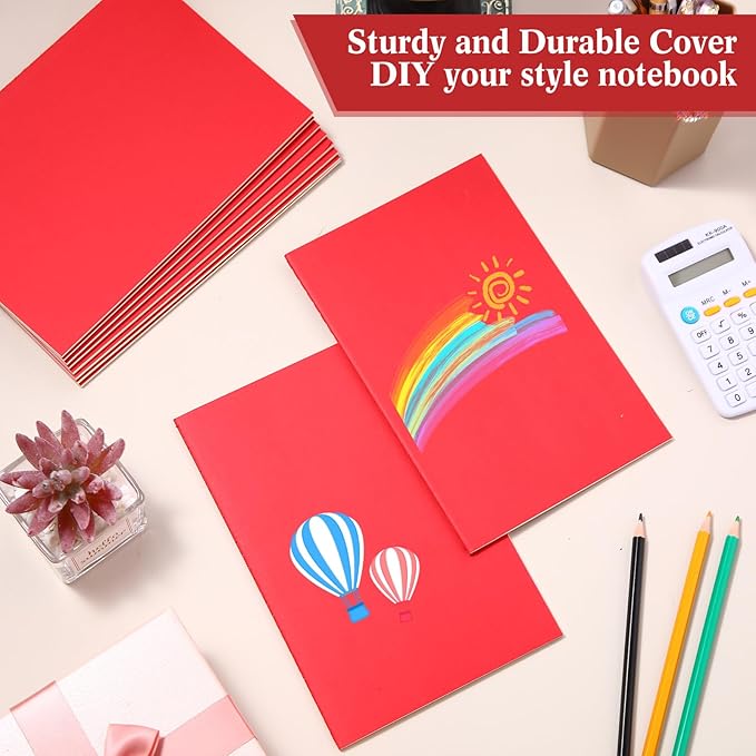 Sepamoon 150 Pack Kraft Notebook Journals 5.82 Inch x 4.13 Inch A6 Journal Softcover Notebooks Bulk for Kids Student Writing Sketch Travel Office Notepad with 48 Pages 24 Sheets, Lined (Red)