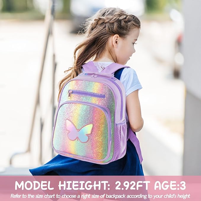 Toddler Backpack for Girls 2-4,Preschool Kindergarten Butterfly Backpacks,Small Backpack for Kids,Toddler Bookbag with Chest Strap