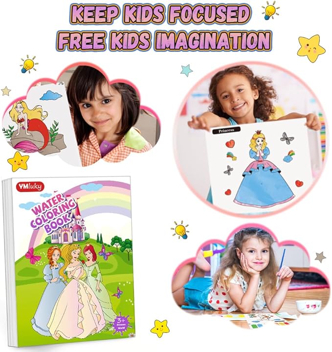 Paint with Water Books for Kid,6 Coloring Book With Magic Paint Set for Kids,Travel Coloring Kit,Arts and Crafts Suitable for Birthday (Girls Like)