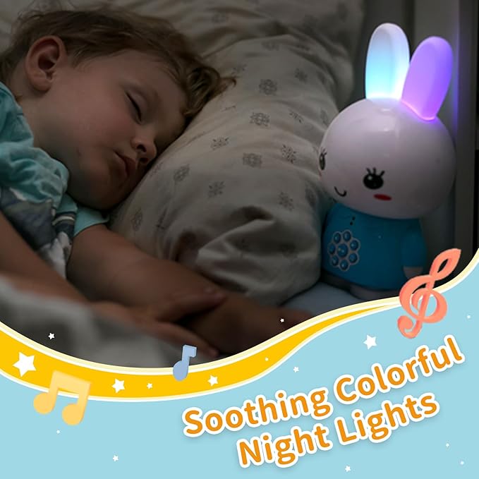 alilo Honey Bunny Kids Music Story Audio Player for Toddlers 1-5, Baby Boy Girl Easter Gifts, Pre-Loaded 16 Stories/48 Nursery Rhymes/12 Soothing Music, with Nightlight,Voice Recording
