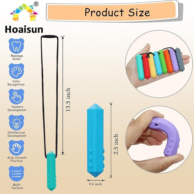 Chew Necklaces for Sensory Kids, 8 Pack Chewy Necklace Sensory Toys for Kids with Autism, ADHD, SPD, Biting, Silicone Teething Necklace Oral Chew Toys for Adults Reduce Chewing Anxiety Fidget