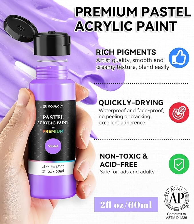 40 PCS Pastel Acrylic Paint Set with 12 Brushes, 2 Knives & Palette, 24 Colors (2oz/60ml) Art Craft Paint for Adults Kids Artists Beginners, Halloween Pumpkin Canvas Ceramic Rock Painting Kit