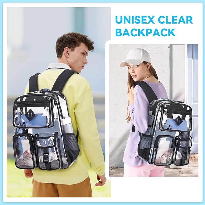 Clear Backpack for School,Heavy Duty PVC Transparent Bookbag for Girls Stadium Approved See Through Backpack
