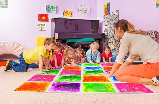 Art3d Liquid Sensory Floor Decorative Tiles,15.8"x15.8" Square, Colorful, 4 Tiles