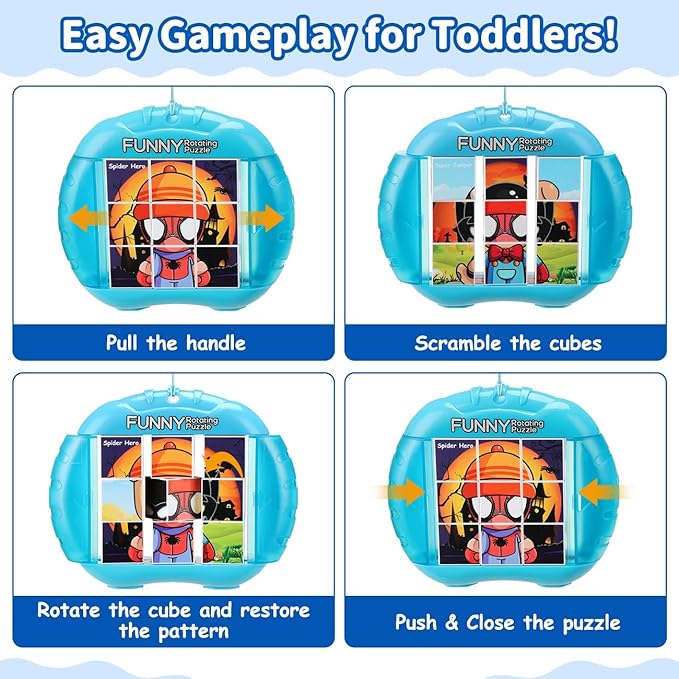 3D Rotating Puzzles for Kids 3 4 5 6 7 8 Year Old, 4 Puzzles in 1, Toddler Toy for Travel, Car, Airplane, Road Trip Activities, Fine Motor Skills, Fidget, Boys & Girls Gifts