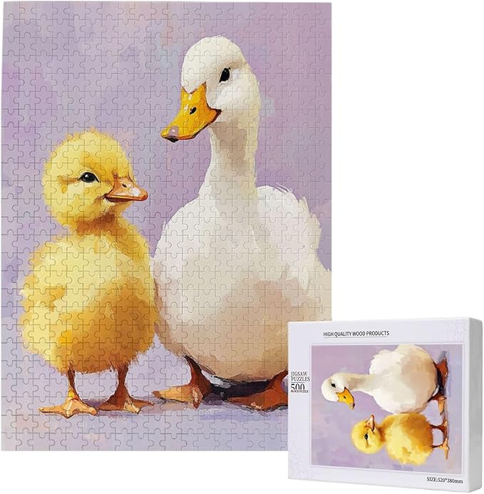 500 Piece Wooden Jigsaw Puzzle for Adults,Adorable Chicks and Ducklings,Brain Training Challenge,Stress Relief Activity,Heartwarming Farmyard Artwork, Eco-Friendly Woodens Pieces