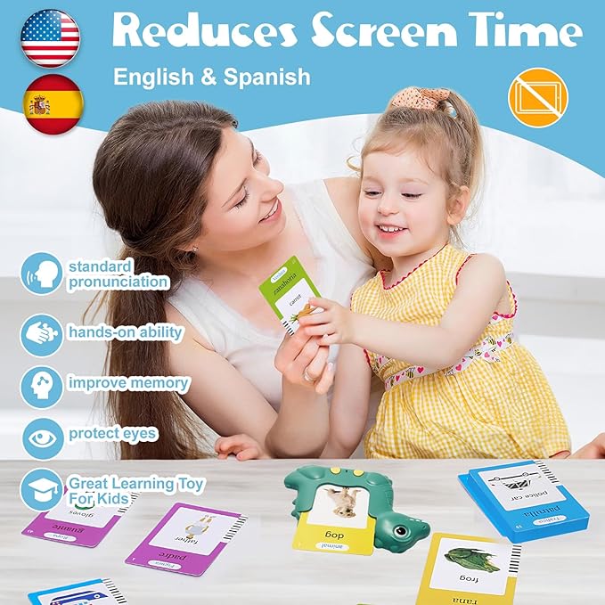 Spanish and English Talking Flash Cards 224 Sight Words Learn Spanish for Kids,Audible Educational Interactive Autism Sensory Toys,Learning Montessori Tool Español/English Speech for Girls Boys Gifts