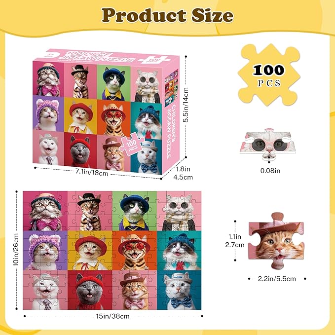 100 Piece Puzzles for Kids Ages 4-6 6-8 8-10, 4 Packs Cute Animals Dogs Cats Donuts Kids Puzzles Ages 3-5 4-6 5-8, 100 Large Piece Puzzle for Adults Seniors, Educational Jigsaw Puzzles Gift (15x10 in)