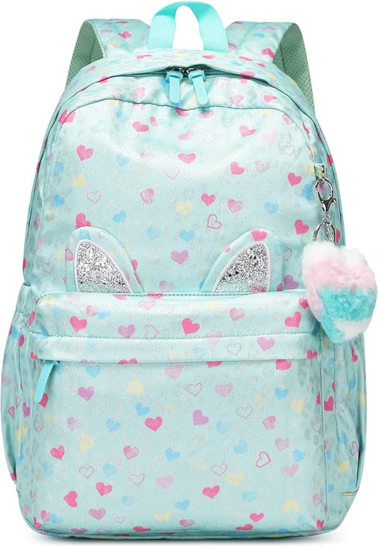 SUN EIGHT Backpack for Girls Kids Elementary Bookbag Waterproof Large Space School Backpacks for Teens for Travel and School Ages 6+ Years old Casual Backpack(Pink Green Peach Heart)
