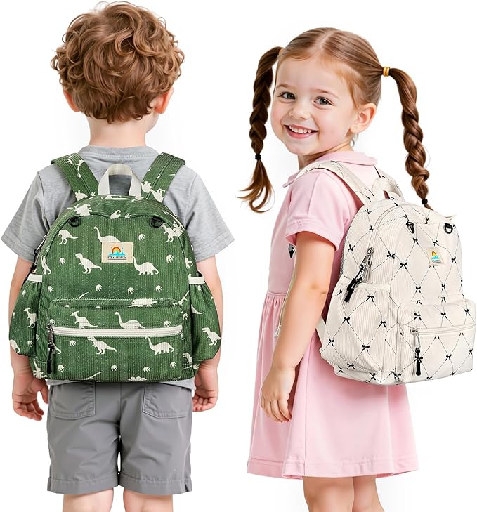 STEAMEDBUN Corduroy Toddler Backpack for Girls 2-4: Kids backpack for Boys Girls - 12 inch Preschool Kindergarten Backpacks - Bow