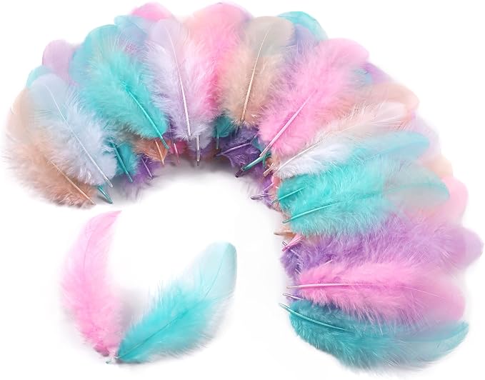 Soarer 300pcs Macaron Rooster Feathers Bulk - 3-5inch Craft Feathers for Wedding Home Party, Dream Catcher Supplies and DIY Crafts(Macaron)