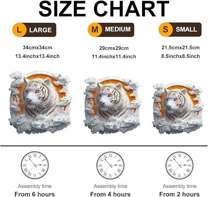 Wooden Puzzle for Adults-3D Visual Effect Paper Tiger Wooden Puzzle Unique Shape Advanced Wooden Jigsaw Puzzle for Adult, Best Birthday Gifts,Halloween Challenge Craft (L-13.4 * 13.4in-300pcs)