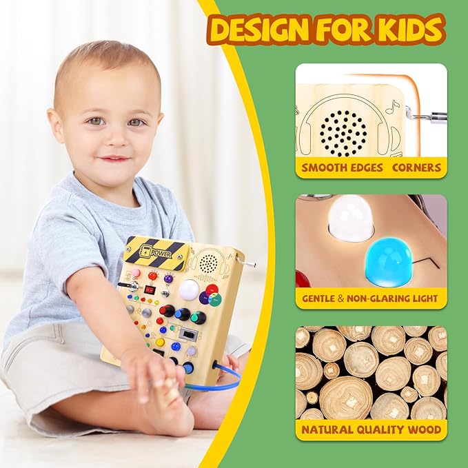 Busy Board,Montessori Toys for 1-3 Years Old, Wooden Toddler Toy, Autism Sensory Travel Toys, Ideal Gift for 1+ Year Old Boys (Busy Board v5)