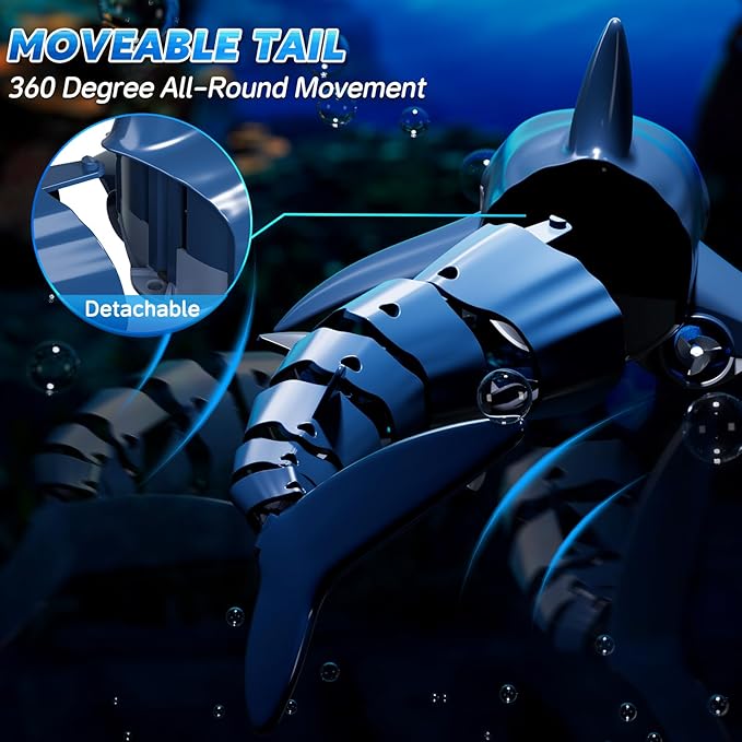 Remote Control Shark Toys for Boys Kids, 1:18 Scale High Simulation Shark for Pool, 2.4Ghz Electric RC Fish Boat Toys with Light & Spray, Toy Sharks Gifts for 6 7 8 9 Year olds Kid Boys Girls