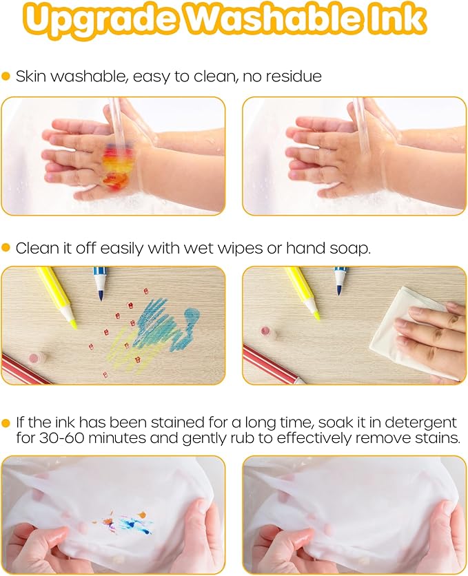 D-FantiX 36 Colors Washable Markers for Kids, Stamp Markers Coloring Set with Coloring Books and Stand Portable Box, Back to School Supplies for Girls Boys, Kids Road Trip Activities