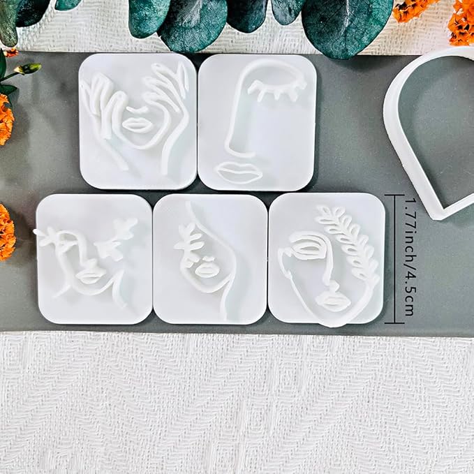 Polymer Clay Cutters Line Face Set – 6PCS Abstract Portrait Clay Cutters for Polymer Clay Jewelry, Clay Earring Cutters with Arch Shape and Face Texture Molds, Clay Tools for Artistic Earrings