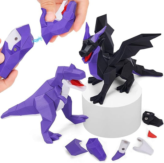 2 Pack Magnetic Dinosaur Building Blocks Take Apart Toys, 3D Printed Dinosaur Toys for Kids 5-7 Stem Fine Motor Skills, Educational Dino Building Sets Ideal