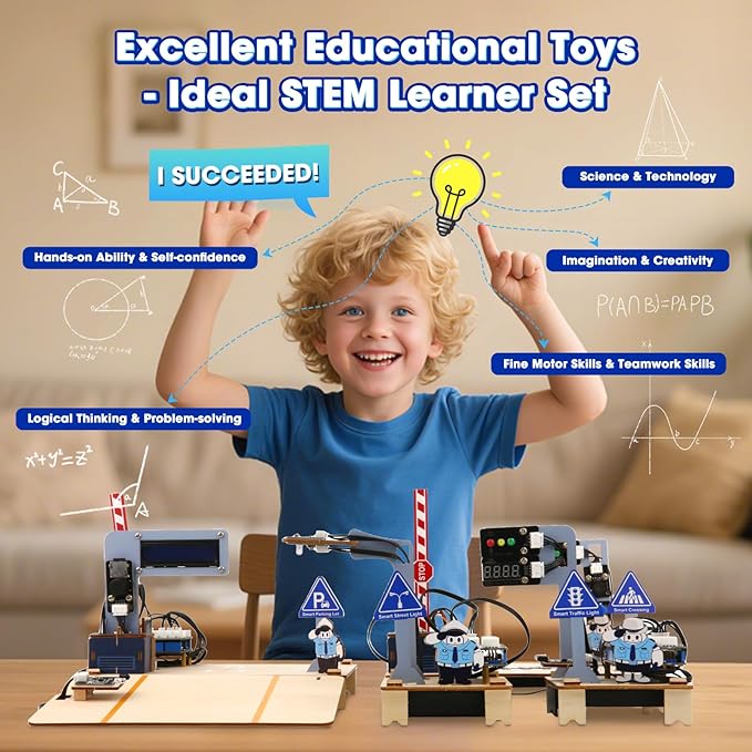 IoT STEM Kit for Kids,Smart Factory Starter Kit for Arduino ESP32,3D Wooden Puzzles DIY Model Science Educational Set Building Toys for Adults Teens 10+