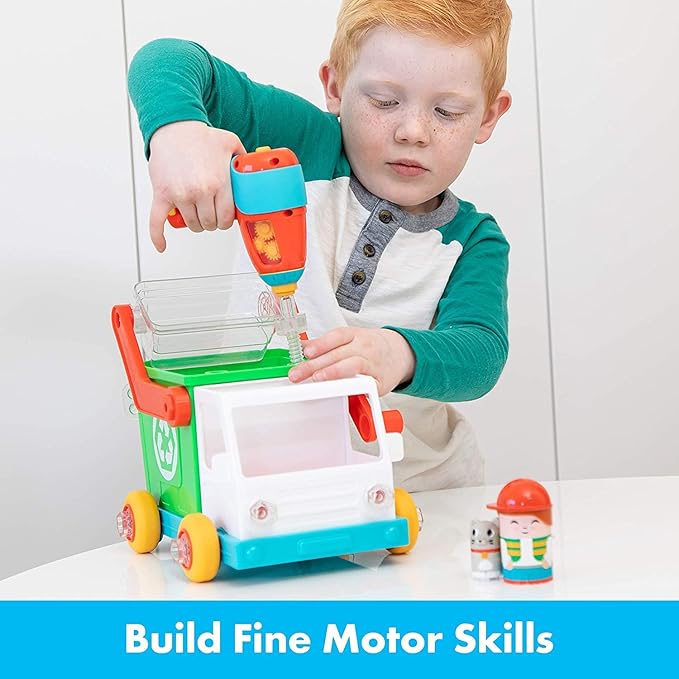 Educational Insights Design & Drill Bolt Buddies Recycling Truck - Construction Toys & Toddler Tools, Kids Tool Set with Real Electric Drill Toy, Take Apart STEM Set, Building Kit & Gift for Ages 3+