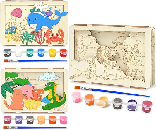 Vileafy 3D Wooden Painting Craft Kits for Kids 4-8 – DIY Arts & Crafts with Dinosaur, Ocean & Jungle Animals – Includes Individual Paints & Brushes for Party Favors and Classroom Prizes(3)