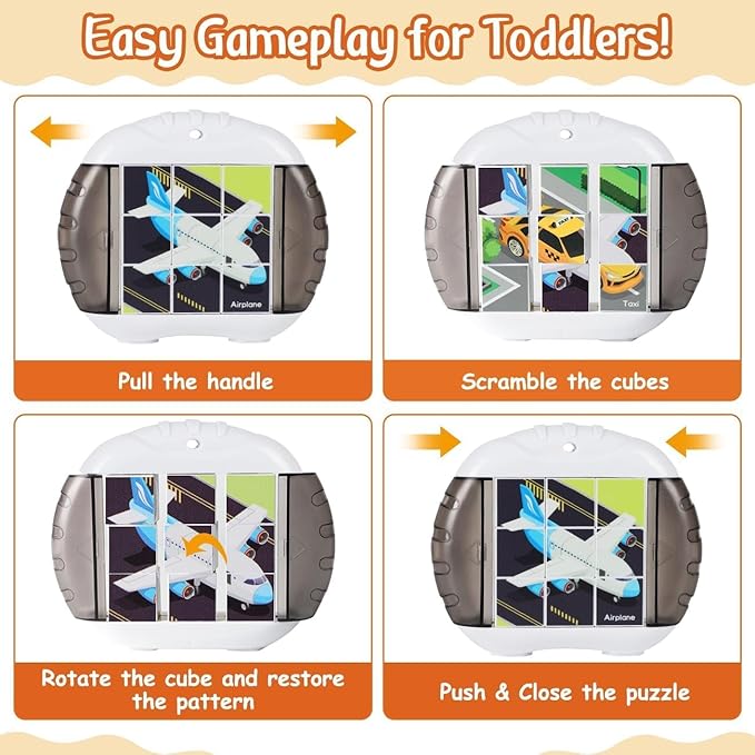 3D Rotating Puzzles for Kids 3 4 5 6 7 8 Year Old, 4 Puzzles in 1, Toddler Toy for Travel, Car, Airplane, Road Trip Activities, Fine Motor Skills, Fidget, Boys & Girls Gifts