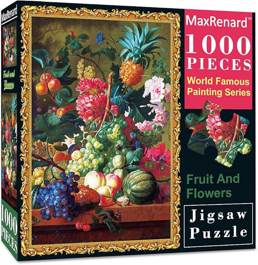 MaxRenard Oil Painting Jigsaw Puzzle 1000 Pieces for Adults Fruit and Flowers Fine Art Puzzle Home Wall Decoration Decompression Toy Gift