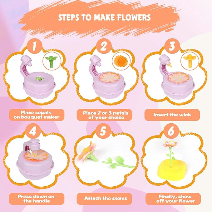FURNIPLAS DIY Flower Craft Kit for Kid, Fabric Flower Bouquet Making Toy for 4 5 6 7 8 Years, Creative Flowers Press Kits Ages 4-8, Arts & Crafts Educational Activity for Toddler Girl, Preschool Gifts