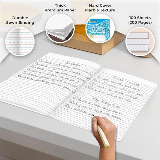 2000 Pack (Pallet) Composition Notebooks Bulk, Primary Ruled, Full Pallet of Composition Notebooks, 200 Pages (100 Sheets), 9-3/4 x 7-1/2, Bulk Notebooks for Grades K-2, 4-7 Days Transit
