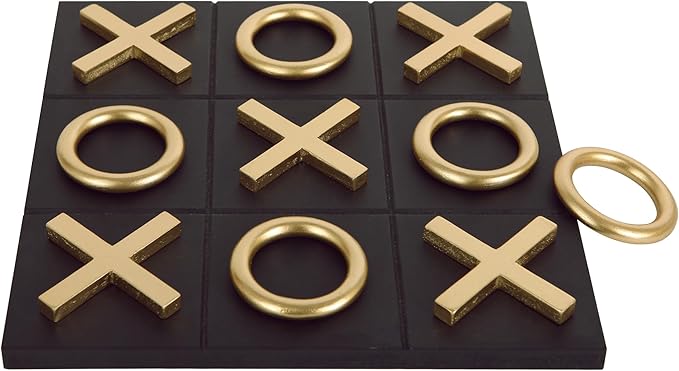 NIKKY HOME 12x12 Inch Tic Tac Toe Wood Game Board Classic Coffee Table Decor Modern Wooden Travel Game for Family, Black & Gold