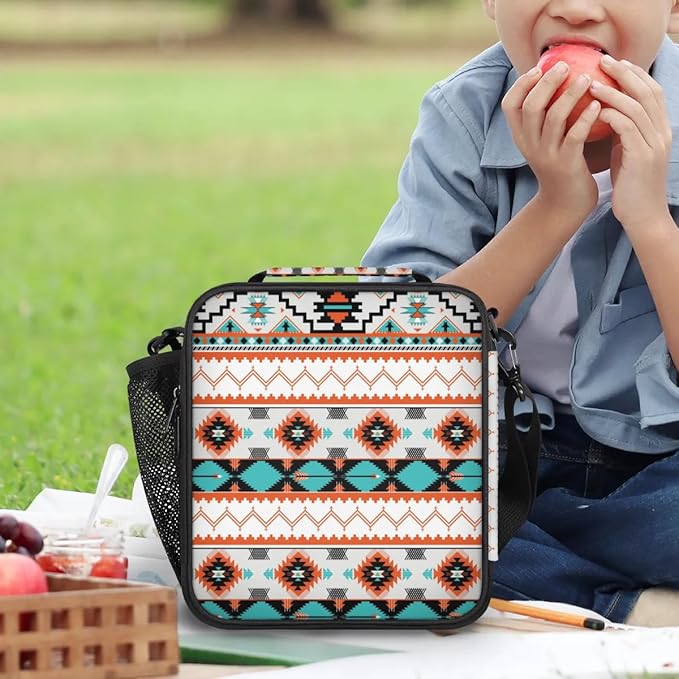 Aztec Lunch Bags for Women Insulated Lunch Boxes Western Rectangular Waterproof Lunch Tote Bag with Adjustable Shoulder Strap Portable Picnic Bag for School Work Outdoor Kid Girls Gifts