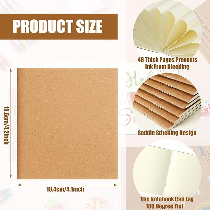Thenshop 150 Pack Mini Notebooks Bulk Small Notepad Unlined Journals Pocket Blank Sketchbooks Kids Students Gifts Back to School Supplies 4 x 4 Inch 24 Sheets(Kraft)